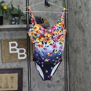 Anne Cole Drape Front Underwire One Piece Swimsuit Gradient Floral Blue Multi 10
